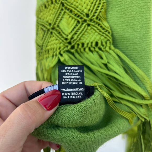 Pineda Covalin Macrame Fringe Shawl Scarf Woven Knit Green Luxury Alpaca Wool - Picture 8 of 8